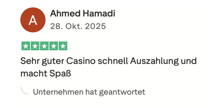 Positive Trustpilot Bewertung von Roulettino Casino mit fünf Sternen